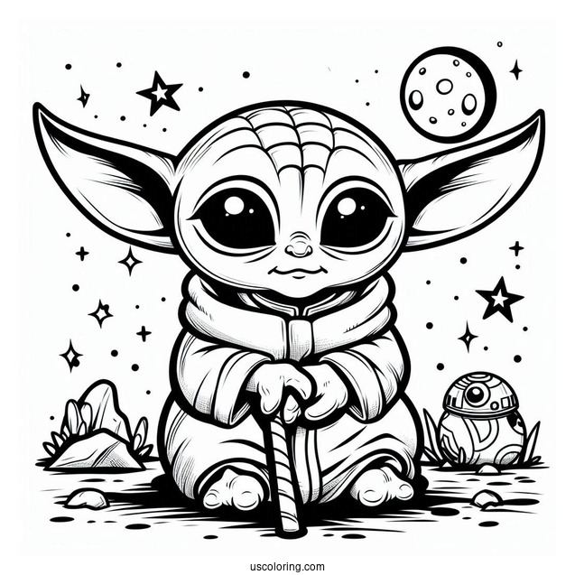 Baby Yoda Alien Coloring Page
