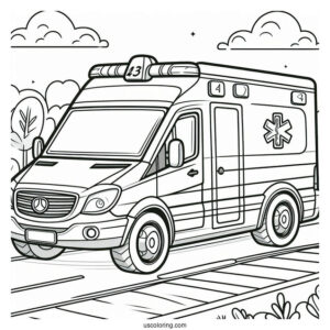 Simple Ambulance Coloring Page Driving On The Street