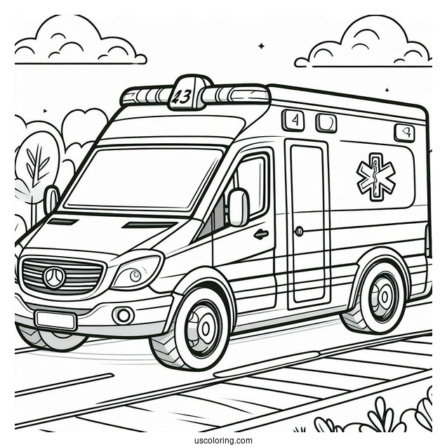 Simple Ambulance Coloring Page Driving On The Street