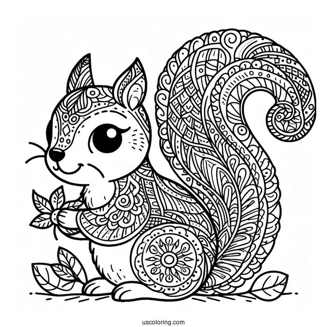 Adorable Squirrel Animal Mandala Coloring Page