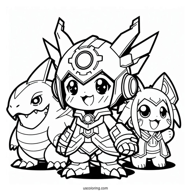 Kawaii Digimon Anime Coloring Page For Kids