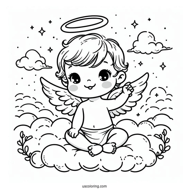 Cute Baby Angel In Heaven To Color