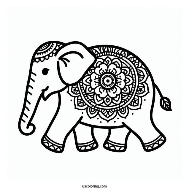 Simple Walking Elephant Animal Mandala Coloring Page