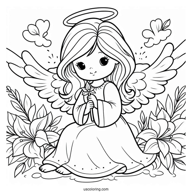 Easy Outline Of An Adorable Angel To Color