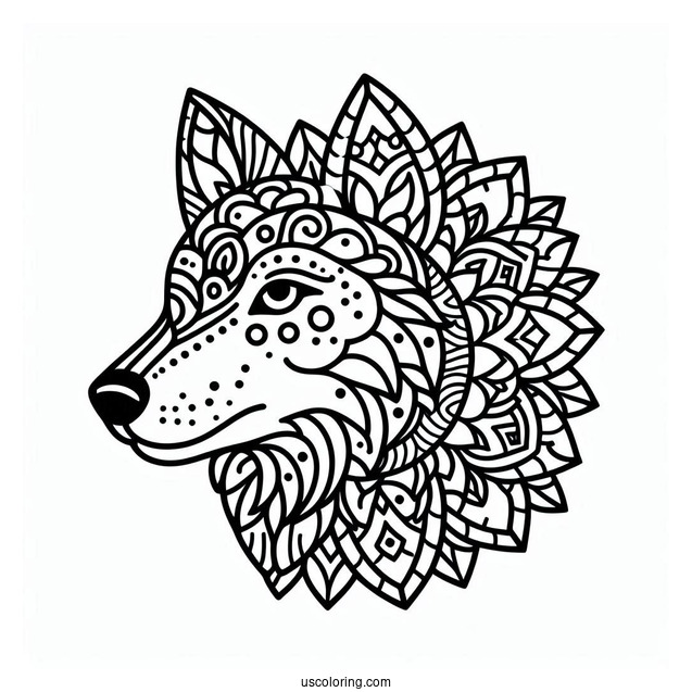 Wolf Head Animal Mandala Coloring Page