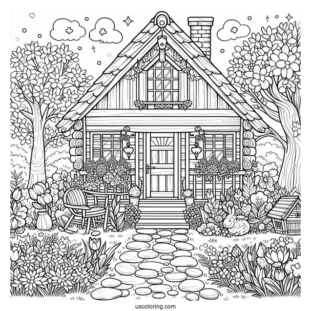 Lovely Spring Cottage In April Coloring Page