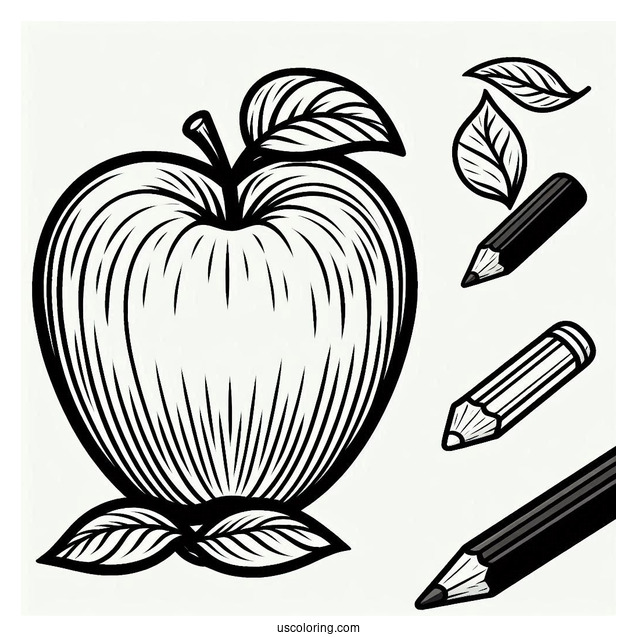 Stencil Of An Apple And Coloring Sheet