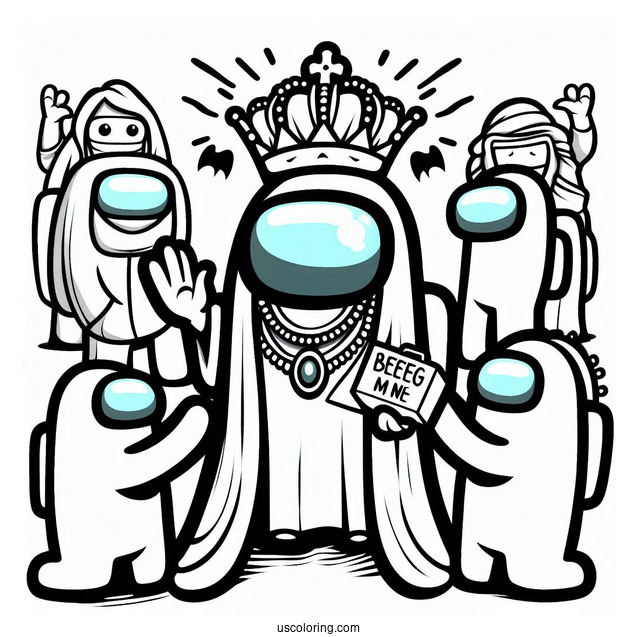 Among Us Queen With Begging Crewmates