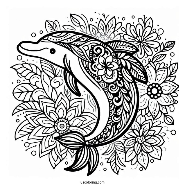 Floral Dolphin Animal Mandala Coloring Page