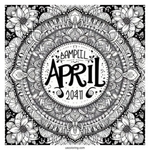 April Coloring Page Bold Text At The Center Of An Intricate Mandala