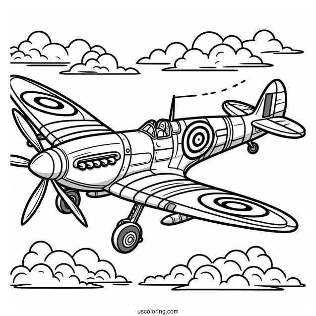 Spitfire Plane Coloring Page For Kids