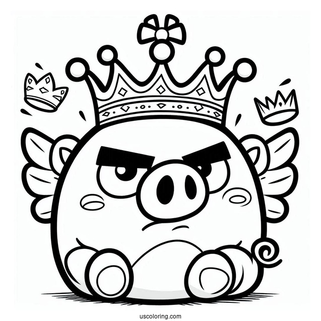 Simple Outline Of King Pig Coloring In For Preschoolers
