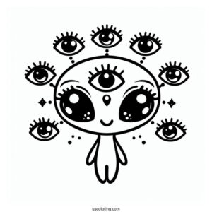 Cute Alien Coloring Page With Five Eyes For Kids