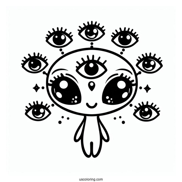 Cute Alien Coloring Page With Five Eyes For Kids