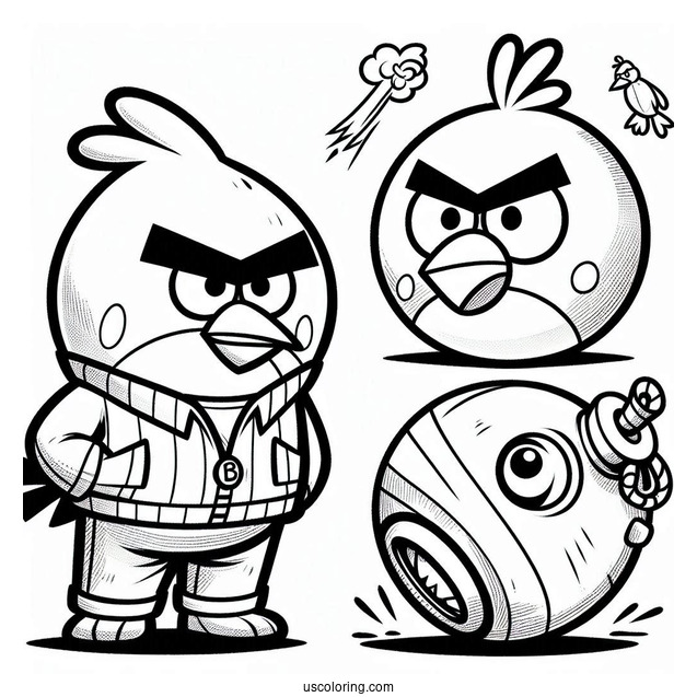 Red, Chuck, And Bomb Coloring Page