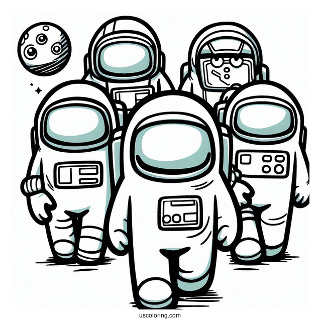 Coloring Page of Crewmates in Space