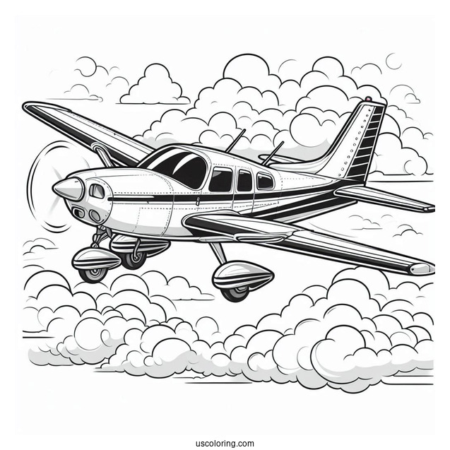 Private Plane Flying In The Clouds To Color