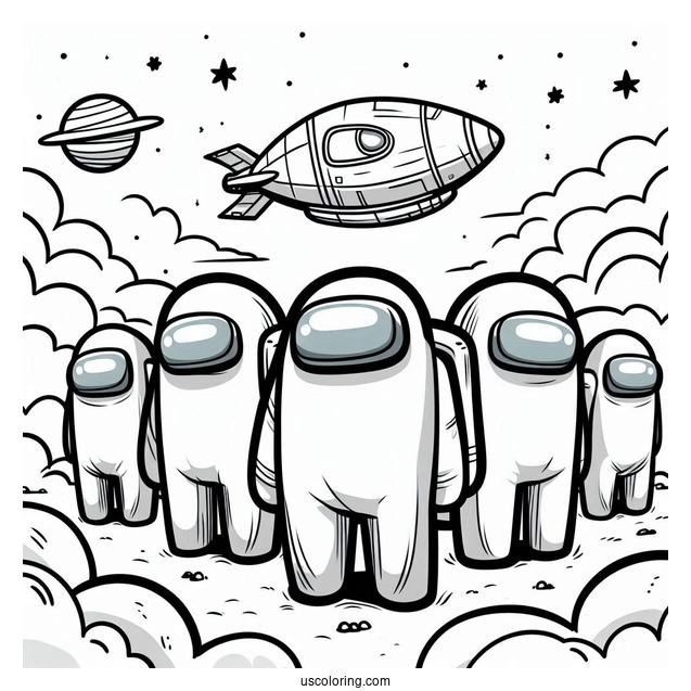 Among Us Crewmates in Airship Skins Coloring In