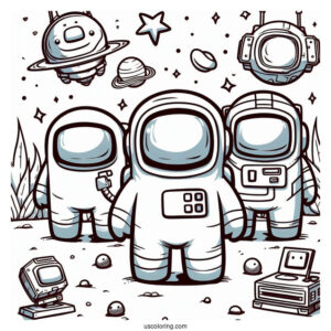 Coloring Page of Crewmates in Space