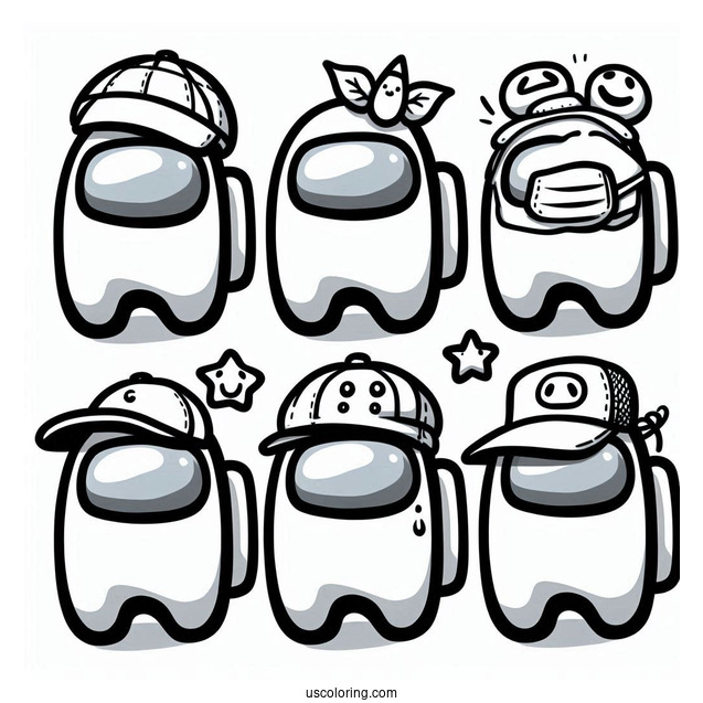 Among Us Cewmates With Different Hats for Preschoolers