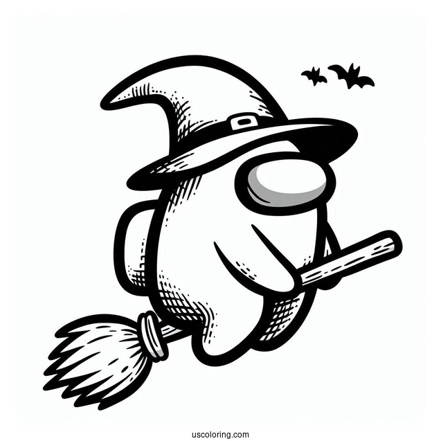 Halloween Among Us Witch Riding Broom