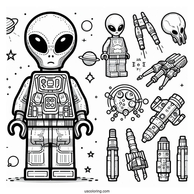 Easy Lego Alien Coloring Page For Kids