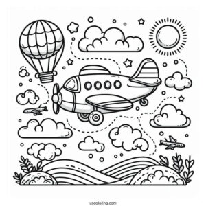 Cute Cartoon Plane Coloring Page For Kids