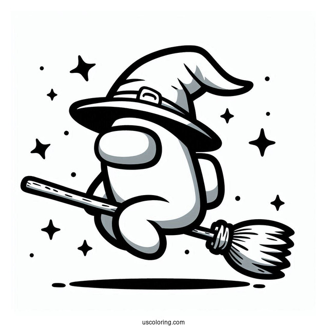 Halloween Among Us Witch Riding Broom