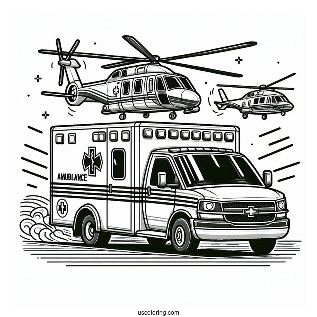 Ambulance Coloring Page And Air Ambulance At A Hospital