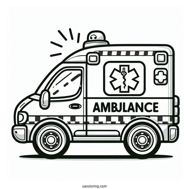Simple Ambulance Coloring Page For Preschoolers