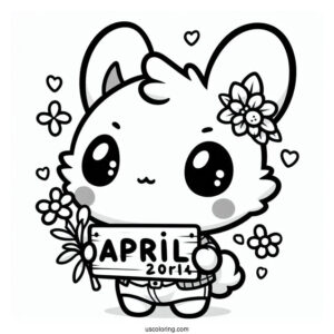 Kawaii Bunny Holding Up An April Coloring Page Fool's Day Sign