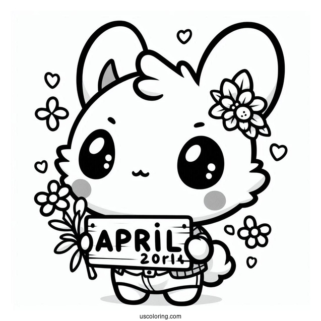 Kawaii Bunny Holding Up An April Coloring Page Fool's Day Sign