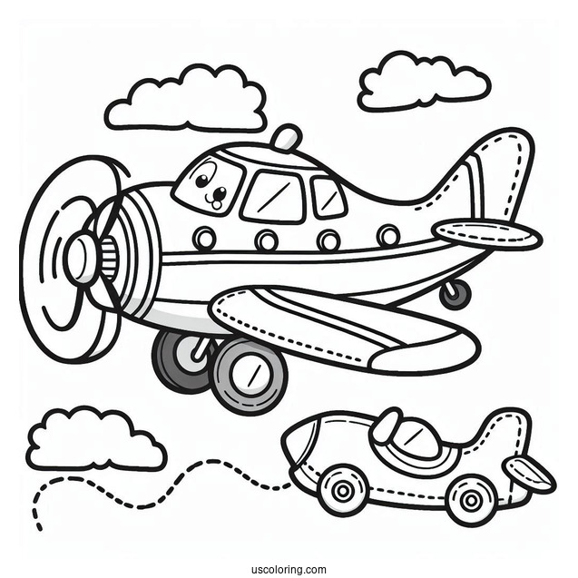 Cute Cartoon Plane Coloring Page For Kids