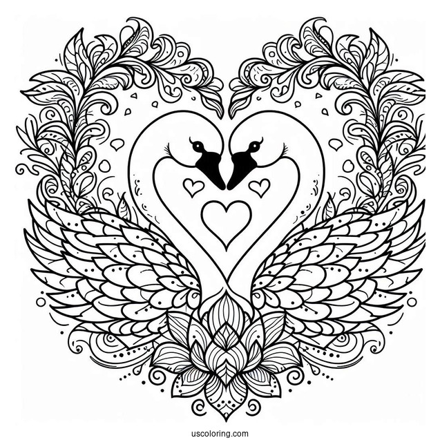 Swans Forming A Love Heart Animal Mandala Coloring Page