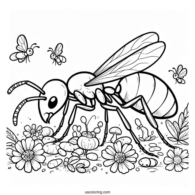Ant Coloring Page Gathering Food