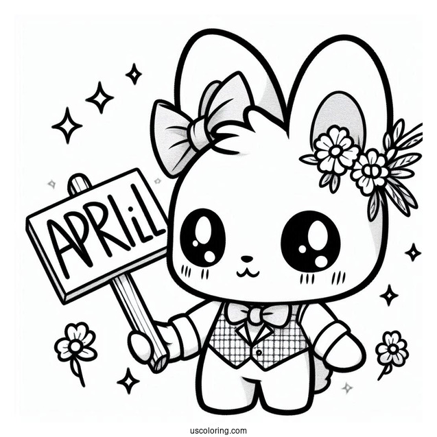Kawaii Bunny Holding Up An April Coloring Page Fool's Day Sign
