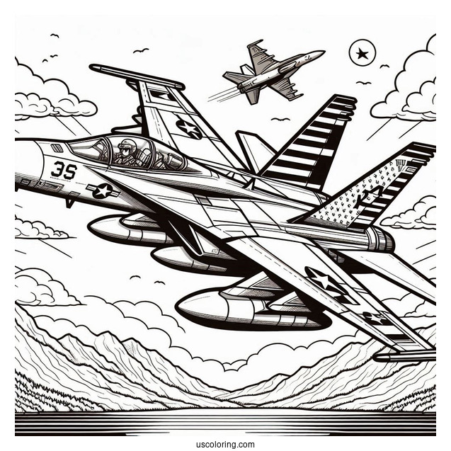F18 US Army Jet Coloring Sheet