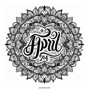 April Coloring Page Bold Text At The Center Of An Intricate Mandala