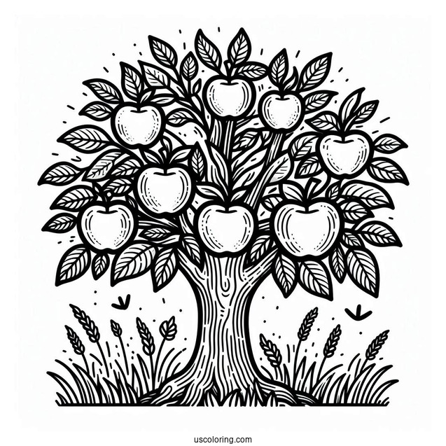 Simple Apple Tree Coloring Page For Kids