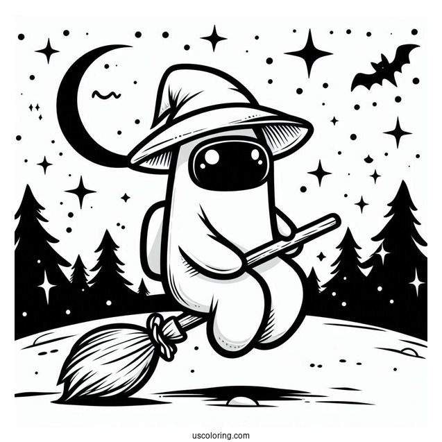Halloween Among Us Witch Riding Broom