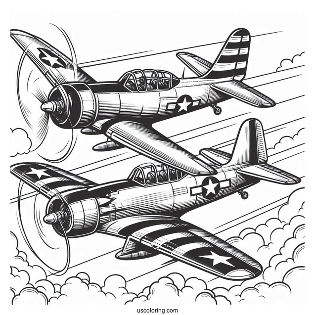 Warbird Planes Flying In Tandem To Color