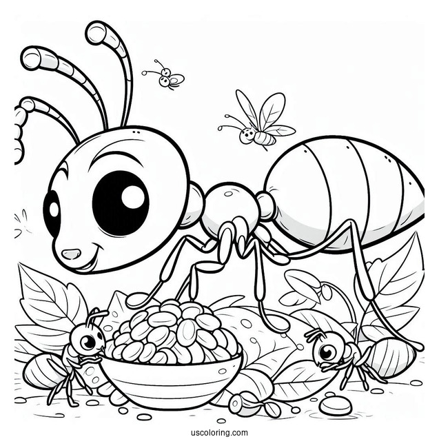 Ant Coloring Page Gathering Food