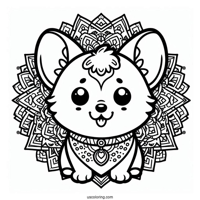 Kawaii Corgi With Collar Inside An Animal Mandala Coloring Page