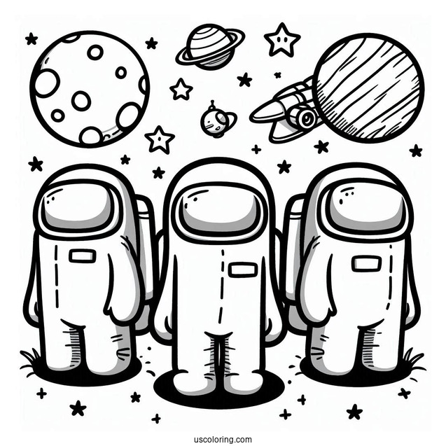 Coloring Page of Crewmates in Space