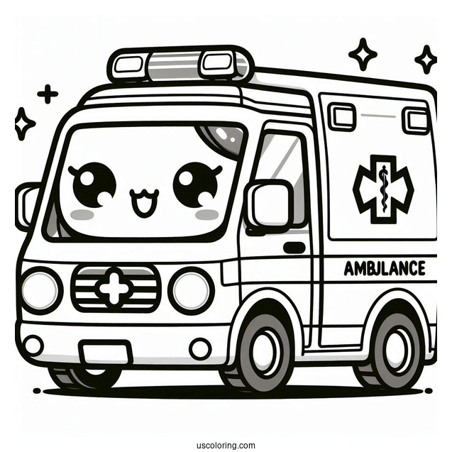 Ambulance Coloring Page Of Kawaii Paramedic For Kids
