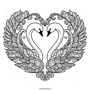 Swans Forming A Love Heart Animal Mandala Coloring Page