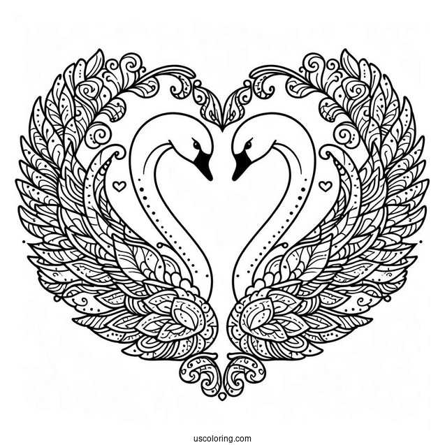 Swans Forming A Love Heart Animal Mandala Coloring Page