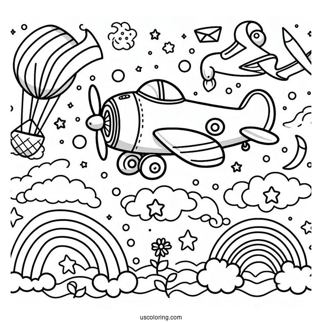 Cute Cartoon Plane Coloring Page For Kids