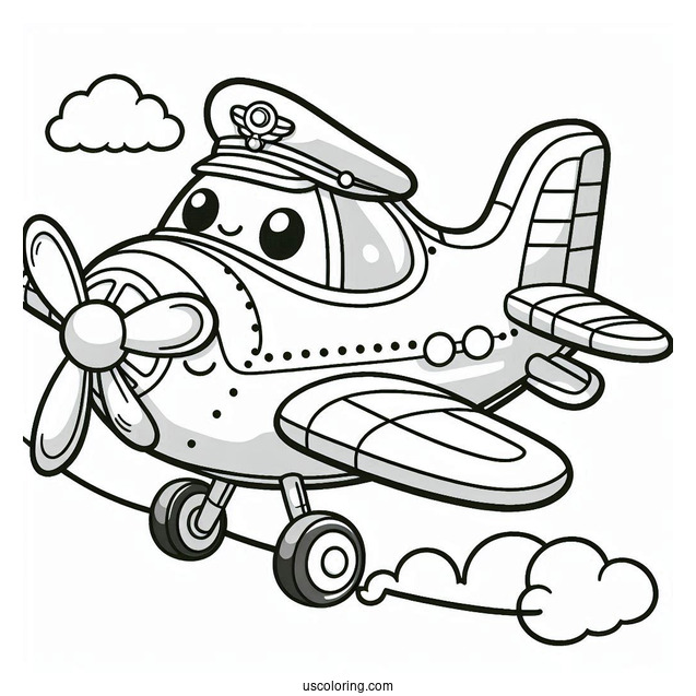 Smiling Cartoon Plane To Color For Kids