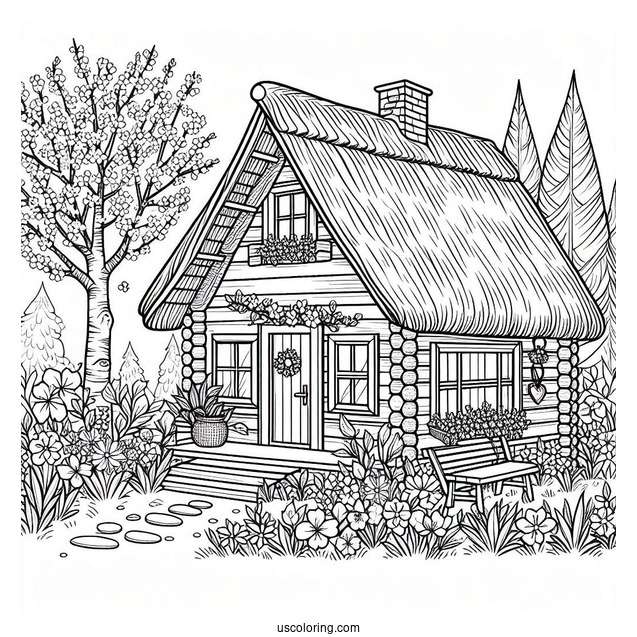 Lovely Spring Cottage In April Coloring Page